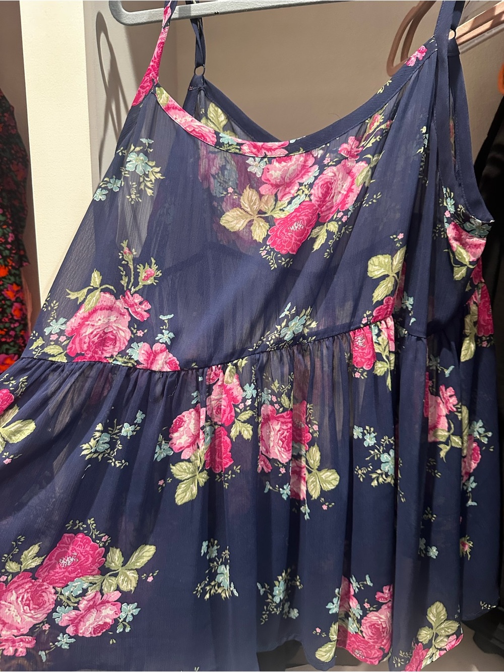 torrid Navy Floral Camisole with Pink Rose Accents